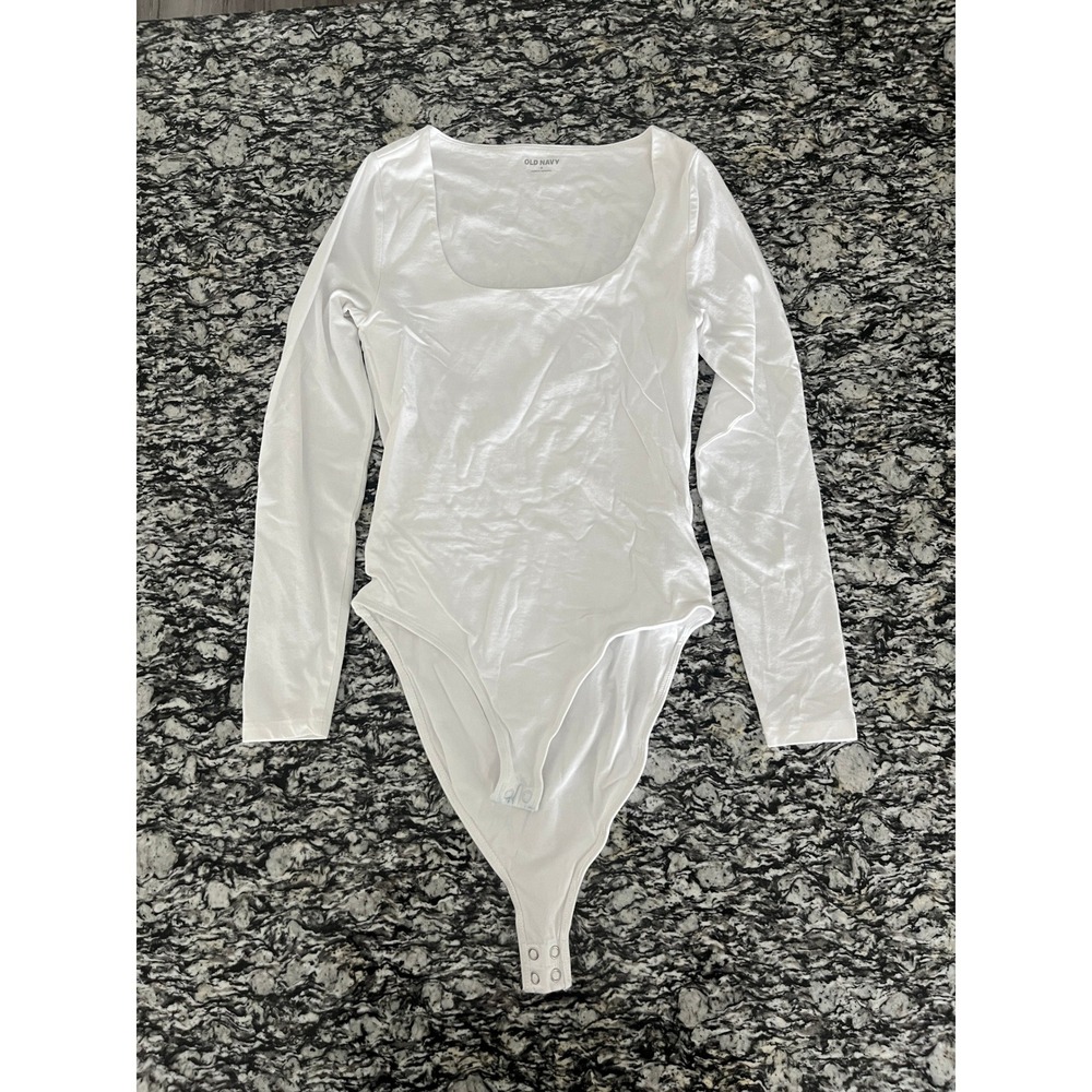 Old Navy Womens Long Sleeve Square Neck Bodysuit White Small Solid Minimalist